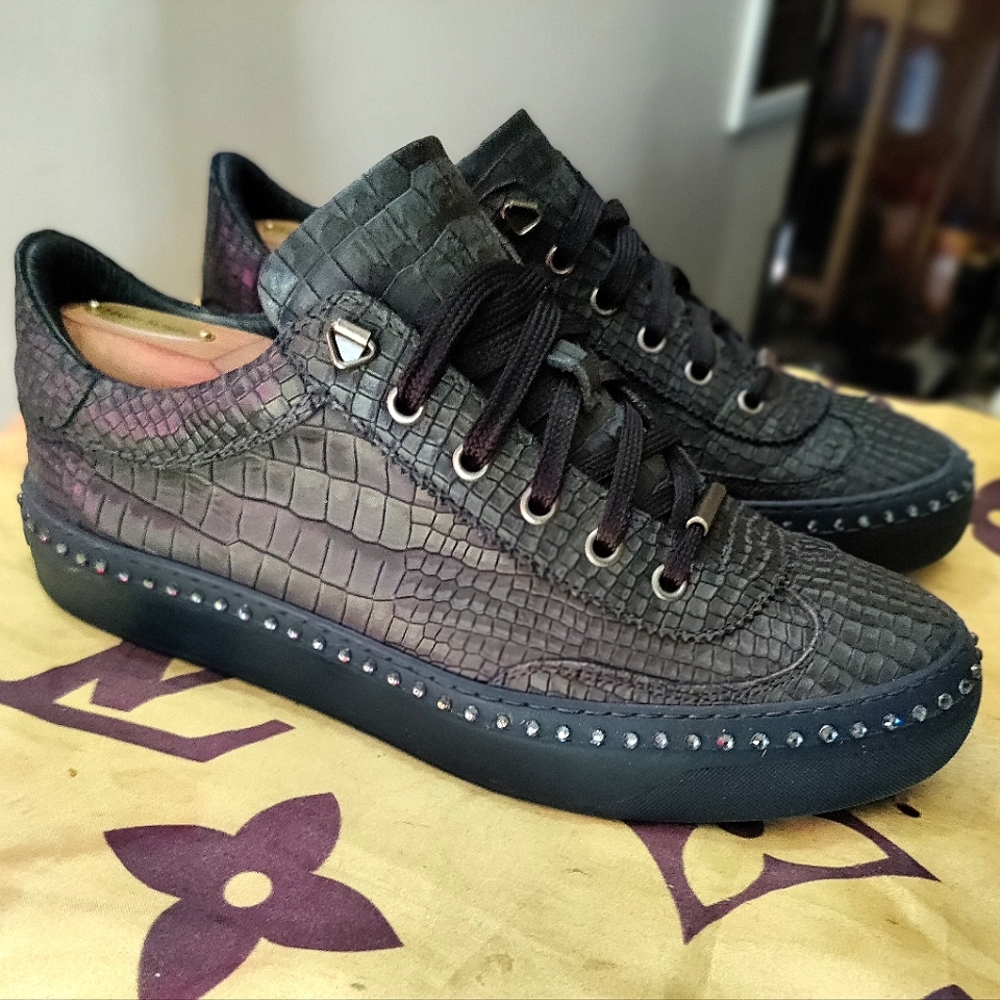 Jimmy Choo navy croc crystal ace sneakers